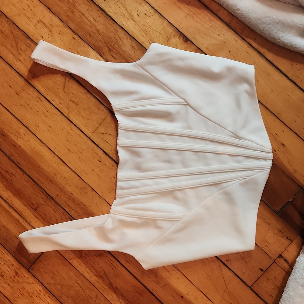 White Corset-Inspired Square Neck Crop Top